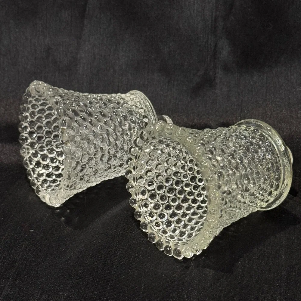 Vintage Pair Clear Hobnail Scalloped Glass Taper Candle Holders Hong Kong